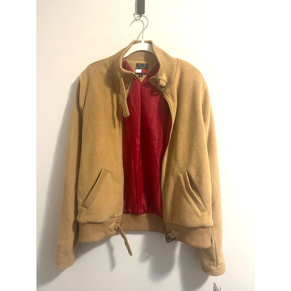 Vintage Y2K Deadstock NWT Tommy Hilfiger Bomber Jacket Fleece Tan Women's sz. XL - Picture 2 of 11